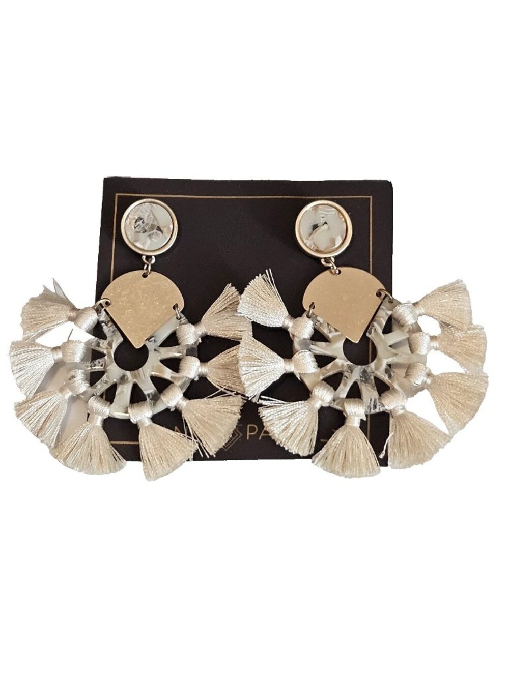 Ann Paige Gold Tone Ivory Tassel Pierced Earrings New